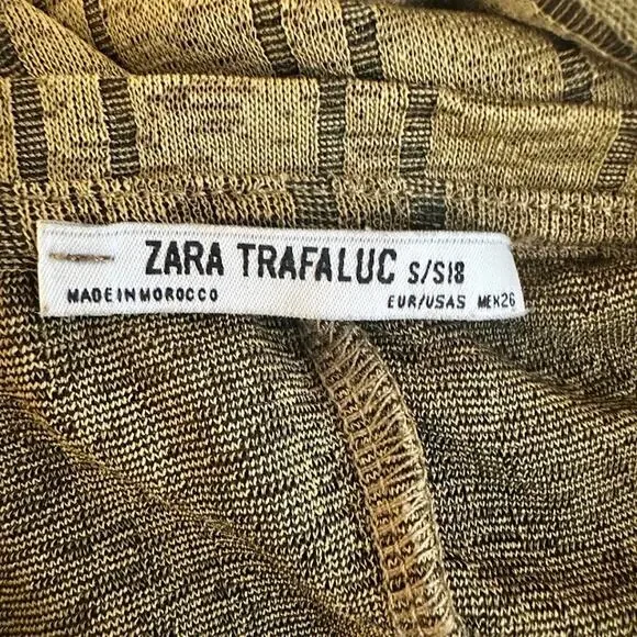 Zara Trafaluc Women's Green Brown Loose Fit Striped Shift Dress Size S - Picture 3 of 6